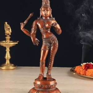 Pure Brass Ardhanarishwara Statue | 12.5" x 5.5" x 4.5" | 3.170 kg | Vintage Dark Red | Divine Unity Form | Sacred Hindu Art | Jaipurio